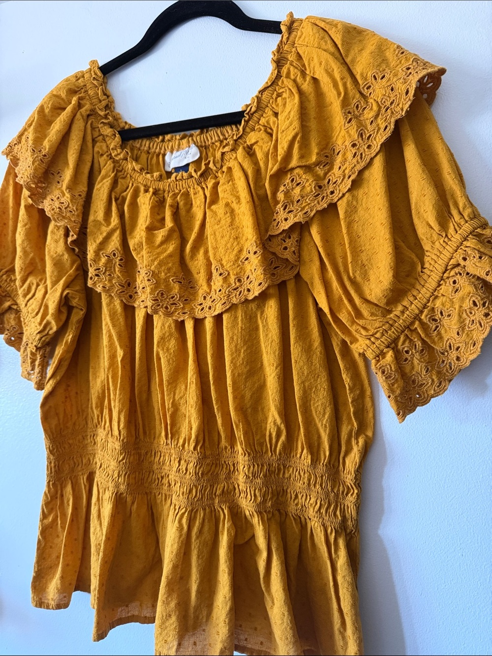 Universal Thread|Mustard|Eyelet Ruffle Peasant Top|Large|EUC - Picture 5 of 8